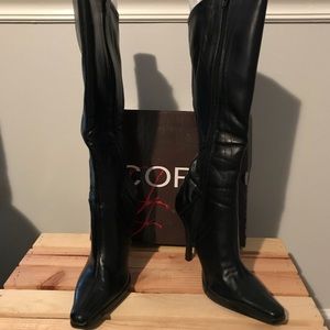 Cora black knee high stiletto boots
